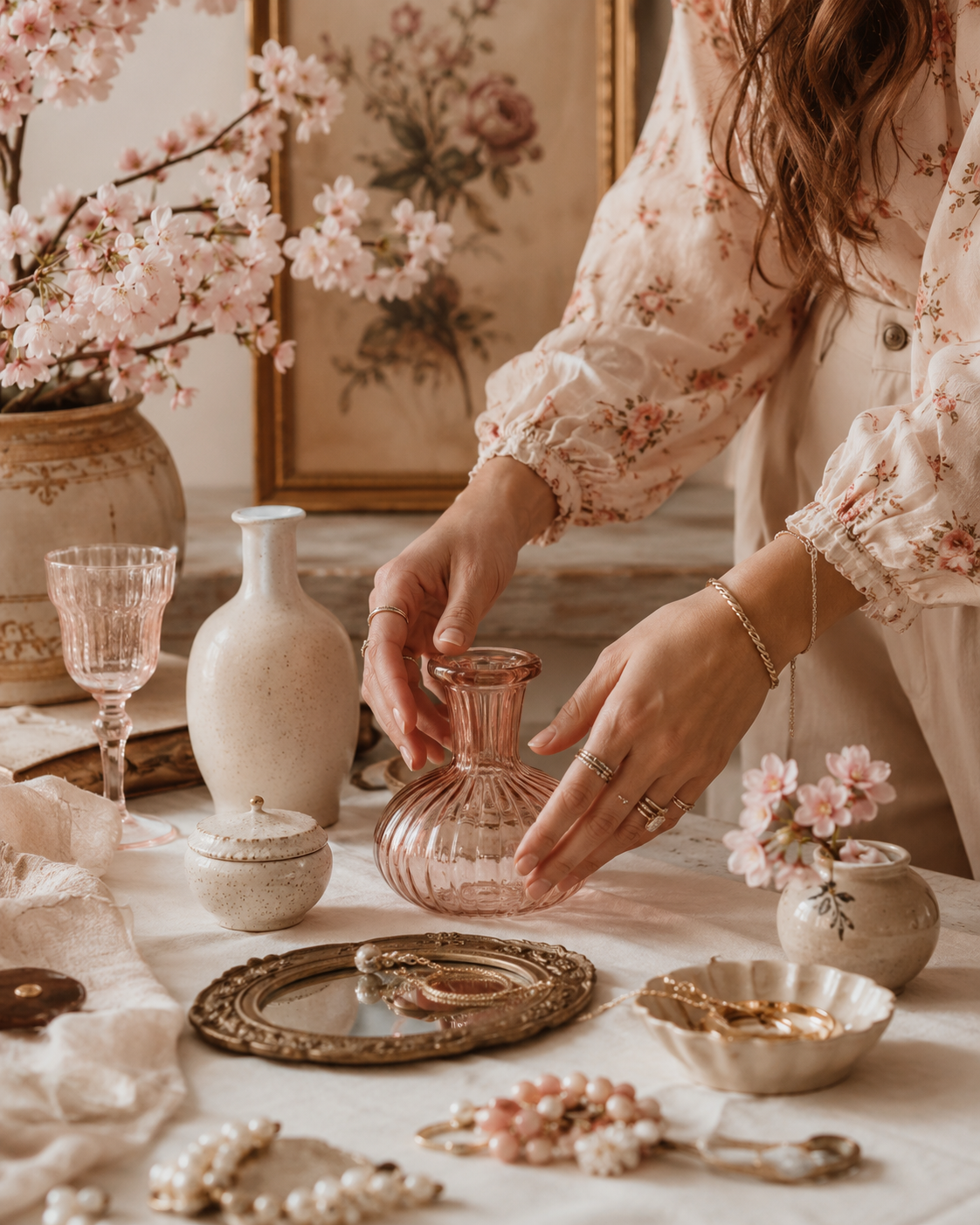 Styling vintage finds on a tabletop
